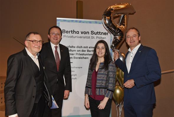Rektor Peter Pantuček-Eisenbacher, BGM der Landeshauptstadt St. Pölten Matthias Stadler, Kanzlerin Olivia Kaiser (ab 15.02.2023), Abgeordneter zum NÖ Landtag Martin Michalitsch  (v.l.)