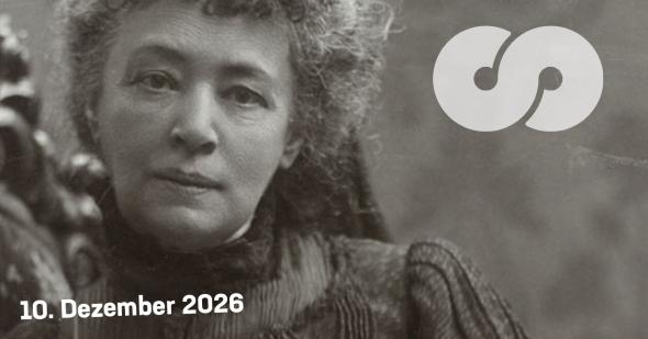 Bertha von Suttner im Portrait; rechts oben das Signet der Suttneruni; links unten die weiße Schrift ‚10. Dezember 2026