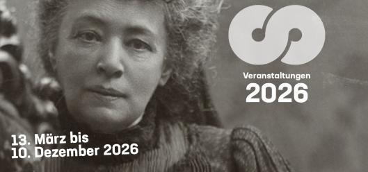 Bertha von Suttner im Portrait; rechts oben das Signet der Suttneruni; links unten die weiße Schrift ‚10. Dezember 2026