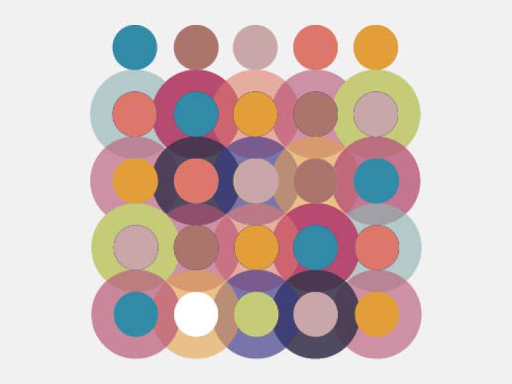  Grafisches Gestaltungselement: Viele bunte Kreise bilden eine vielfältige Gemeinschaft.